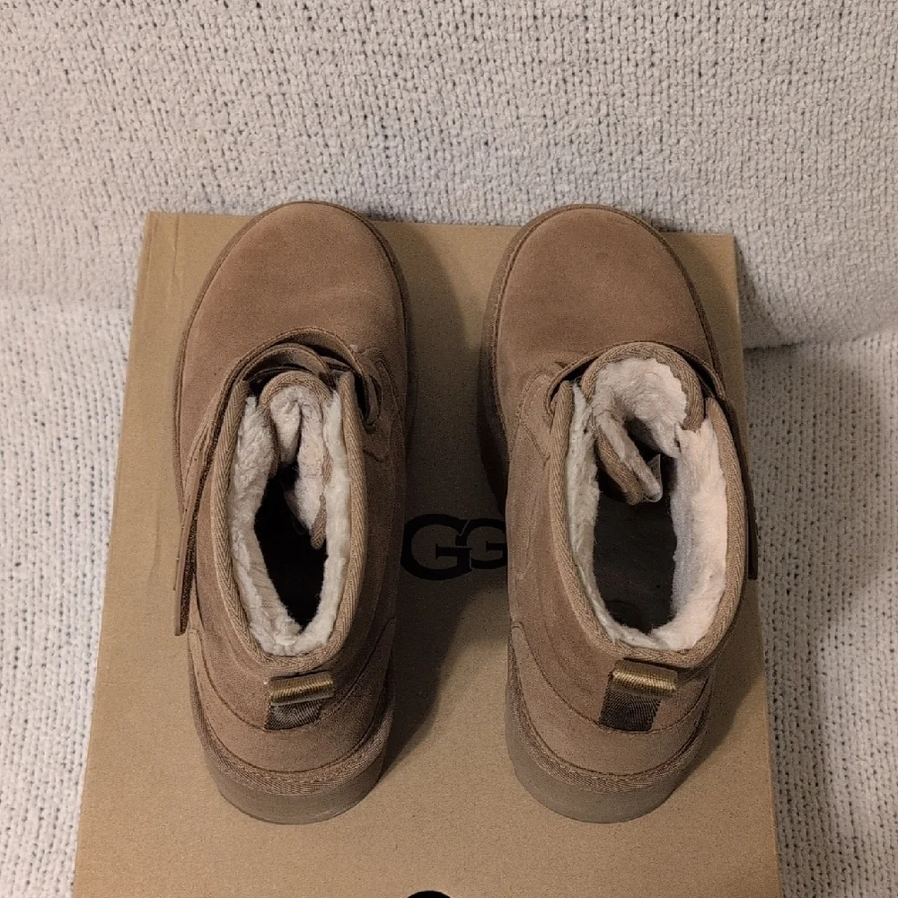 UGG Women's Tan Suede Platform Boots with Straps - Picture 5 of 10